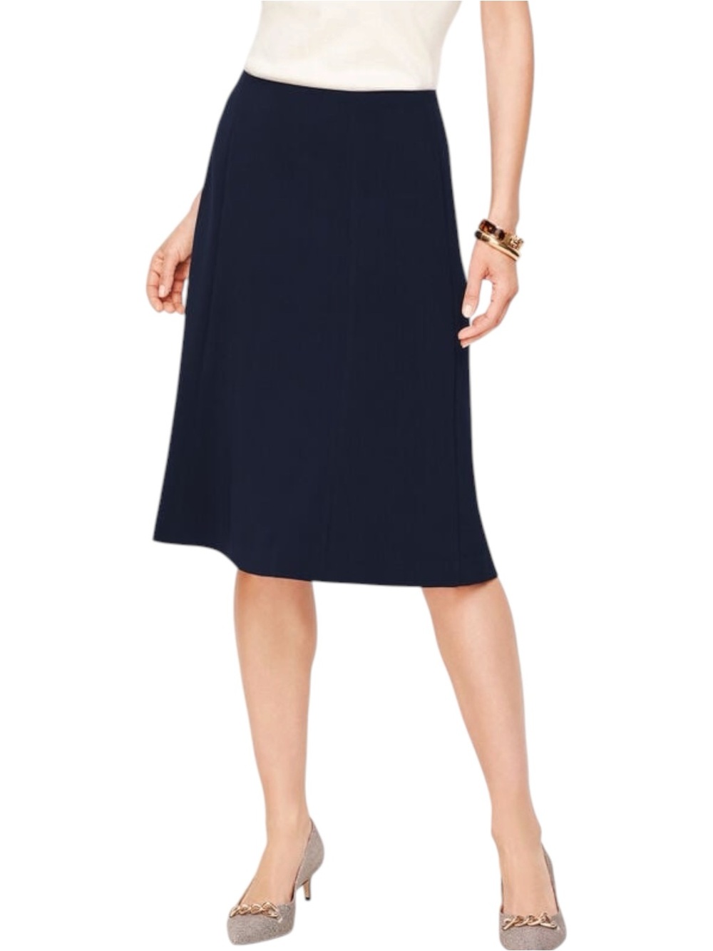 Talbots Made In Italy Black Cotton Blend Knit Stretch Crepe Flare Skirt (L)